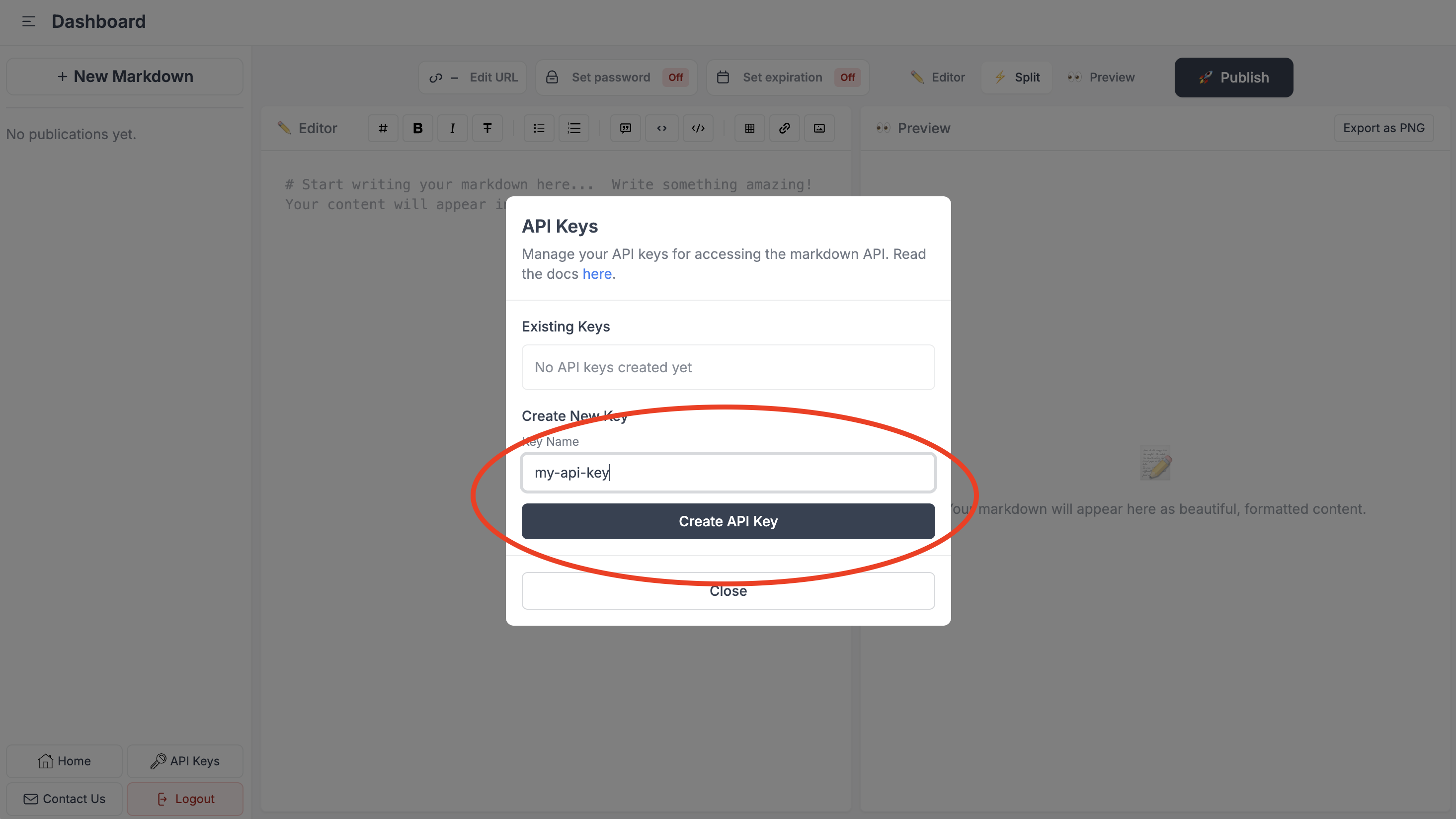 Step 2: Enter API key name and create